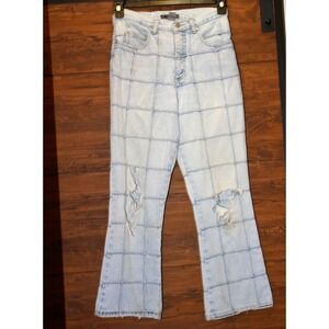 VTG Patchwork Jeans Womens Light Y2K Denim Flare PANTS 6 small 26‎ Crop School